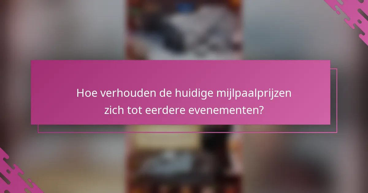 Hoe verhouden de huidige mijlpaalprijzen zich tot eerdere evenementen?