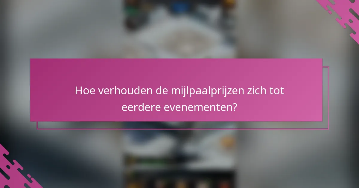 Hoe verhouden de mijlpaalprijzen zich tot eerdere evenementen?